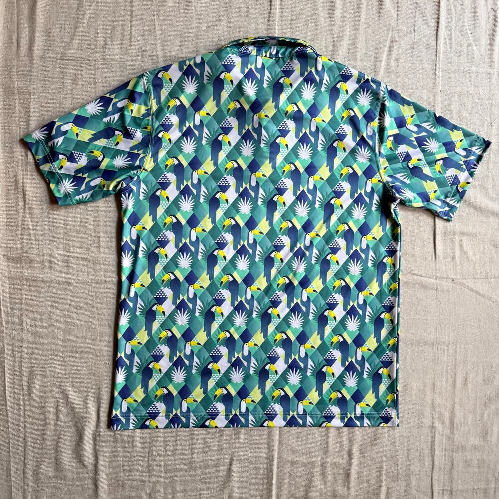Waggle Shirt Men's XL Performance Polo Green Geometric Toucan Print Summer Golf - Picture 5 of 9